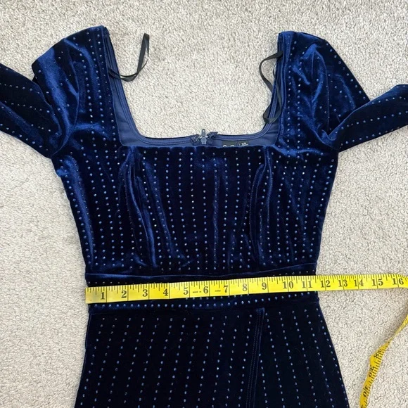 Windsor Katrina Long Sleeve Rhinestone Velvet Dress Midnight Blue XS - Picture 9 of 10